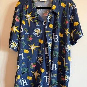Tampa Bay Rays Tropical Navy Blue Graphic Print Shirt